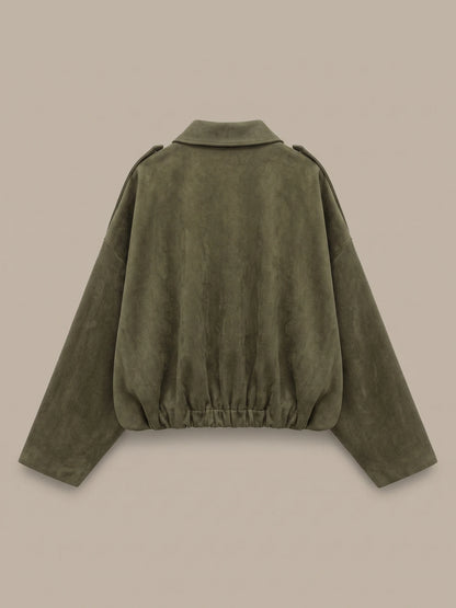 Bomberjacke in Army Green, Rückansicht mit Gummisaum