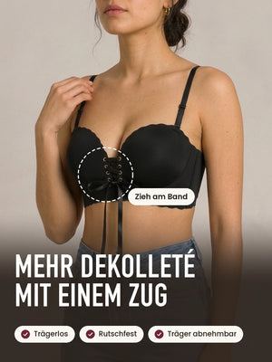 Trägerloser Push-up-BH mit Schnürung in Schwarz: mehr Dekolleté mit einem Zug